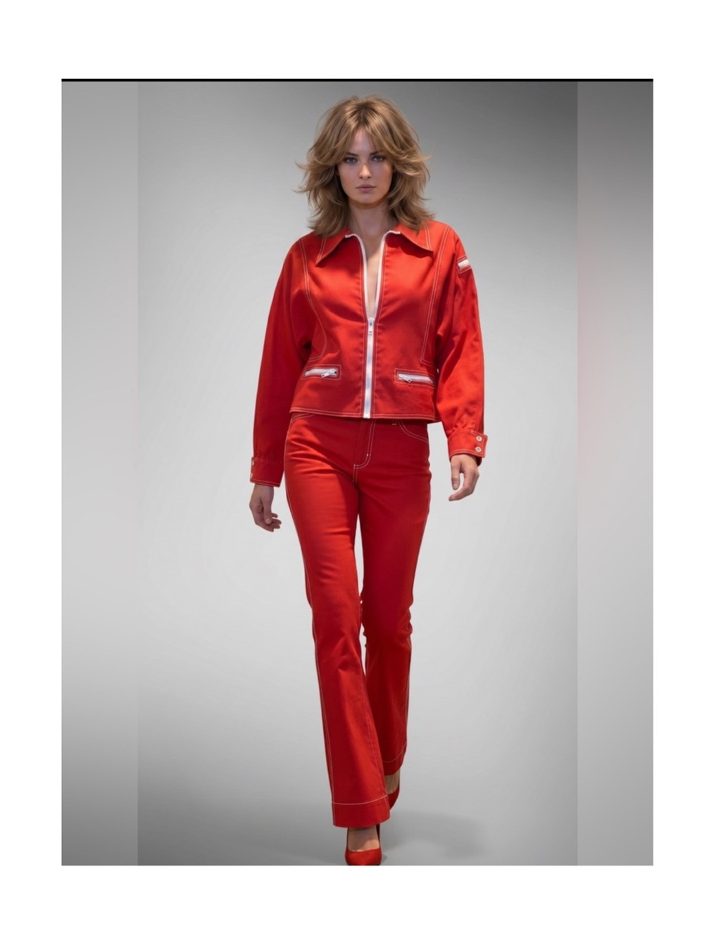 Vintage 70s Mod Canvas Dolman Sleeved windbreaker & high waisted wide leg pants. - Picture 14 of 14
